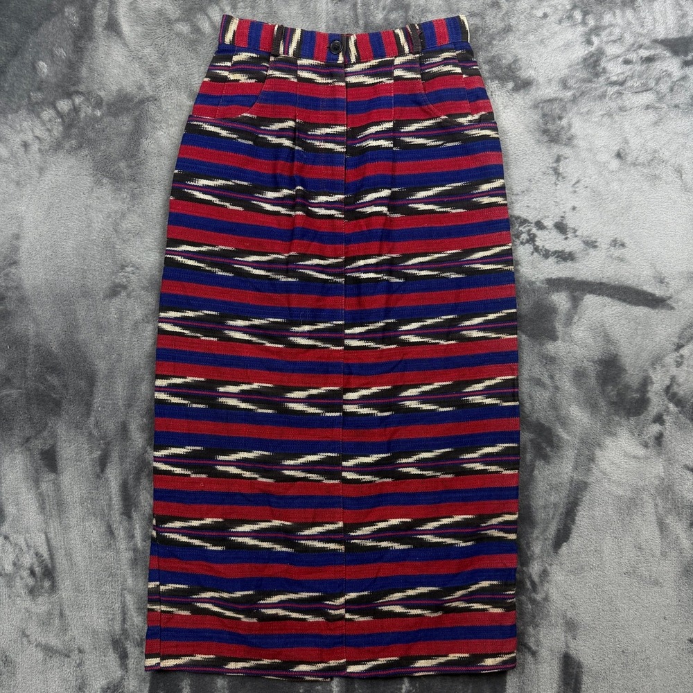 Central Falls Pencil Skirt Womens 6 Multicolor Ikat Cotton Vintage USA Made
